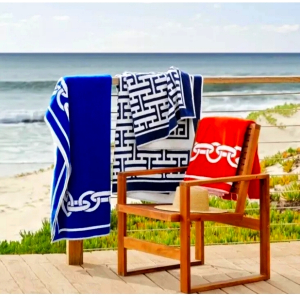 Hudson Park Borderlink Beach Towel 40x70”, Red /White 👍